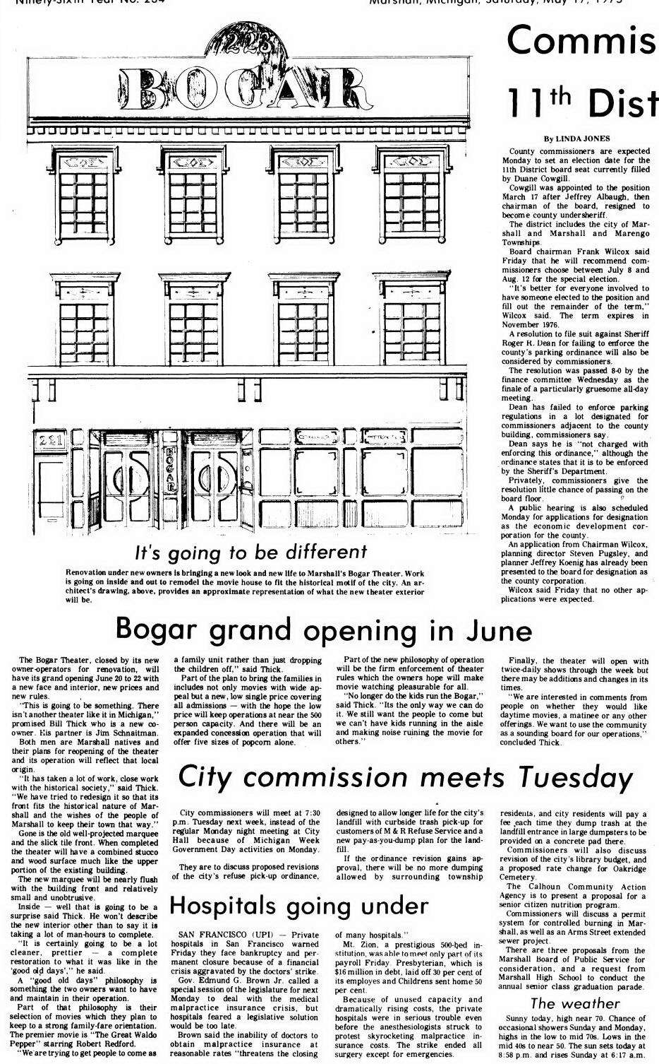 Bogar Theatre - May 17 1975 Article (newer photo)